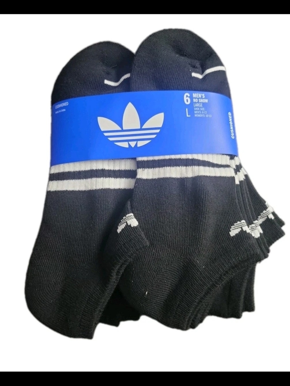 ADIDAS Mens Socks No Show large 6 Pair Shoe Size 8-12 Black